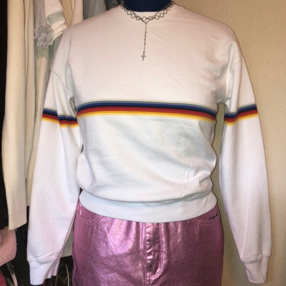 Brandy Melville White Rainbow crew neck sweater